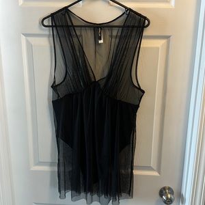 Adore Me intimate one piece, sheer v-neck with bottom lining. Women’s size L.
